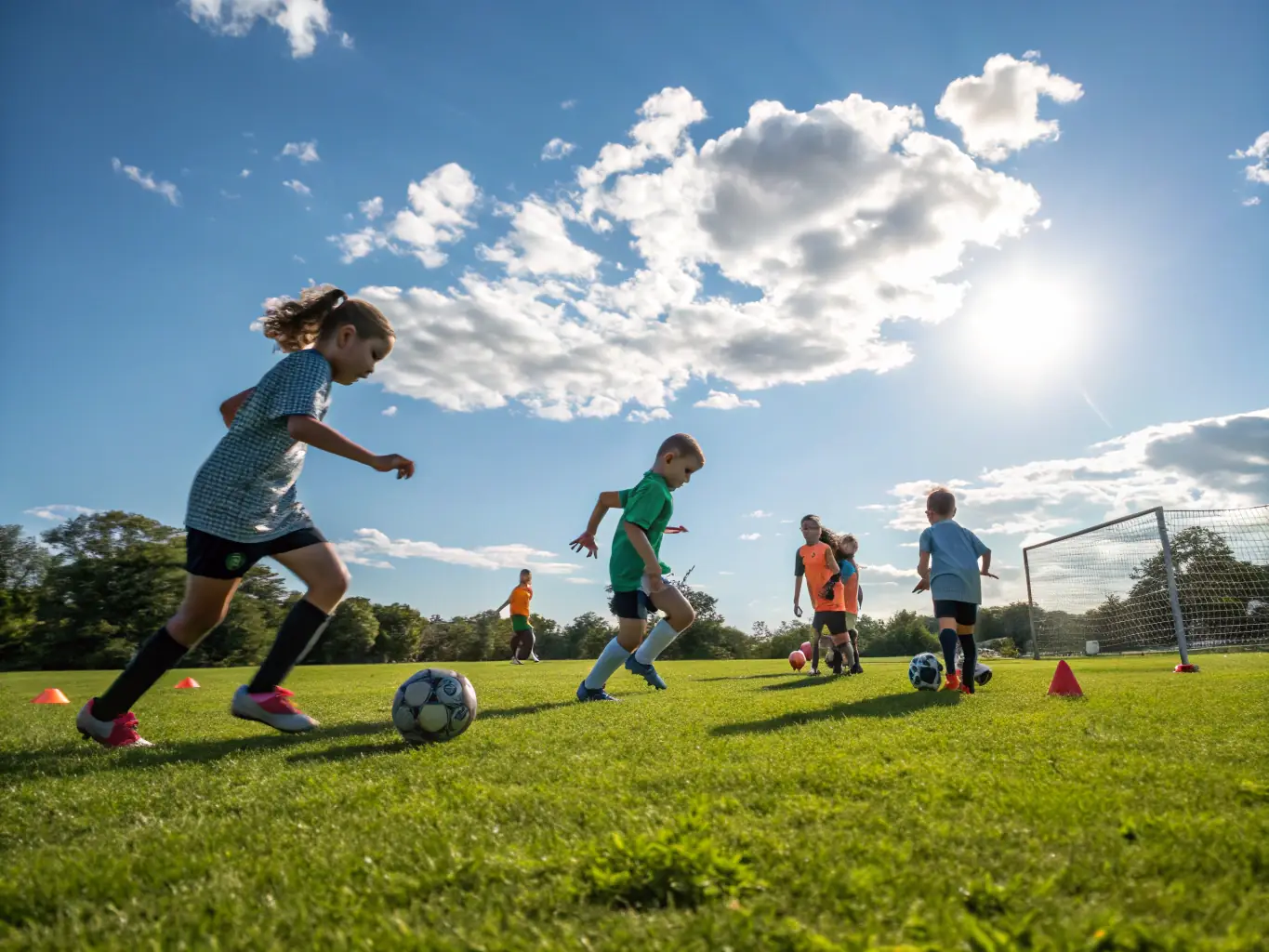 A vibrant image of children participating in a sports clinic organized by REPENTIGNY JUMP, showcasing the organization's commitment to promoting physical activity and healthy lifestyles among young people.