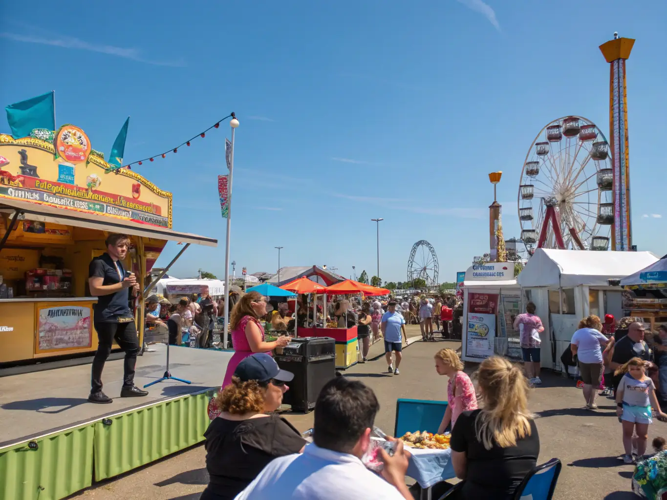 A lively scene from a REPENTIGNY JUMP multicultural festival, featuring diverse cultural performances, food stalls, and attendees of all ages enjoying the festivities. The image represents the organization's commitment to celebrating cultural diversity and fostering community unity.