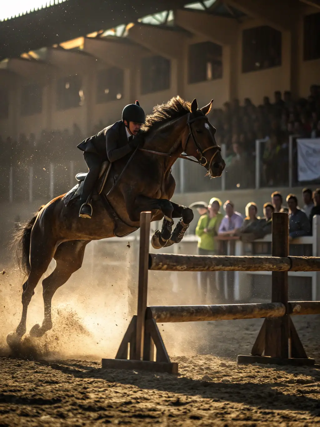 A dynamic shot of a horse gracefully clearing a jump during a REPENTIGNY JUMP equestrian event, showcasing the skill and excitement of the competition.