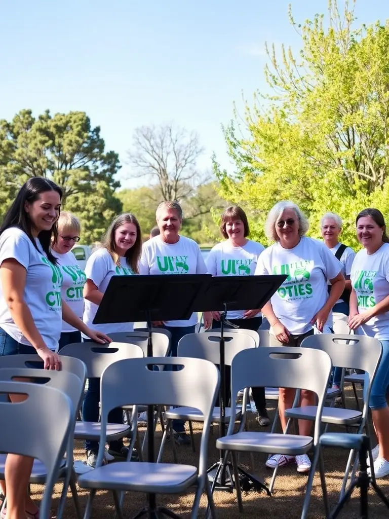 A heartwarming image of volunteers from REPENTIGNY JUMP working together to set up for a community event, highlighting the organization's reliance on dedicated individuals.
