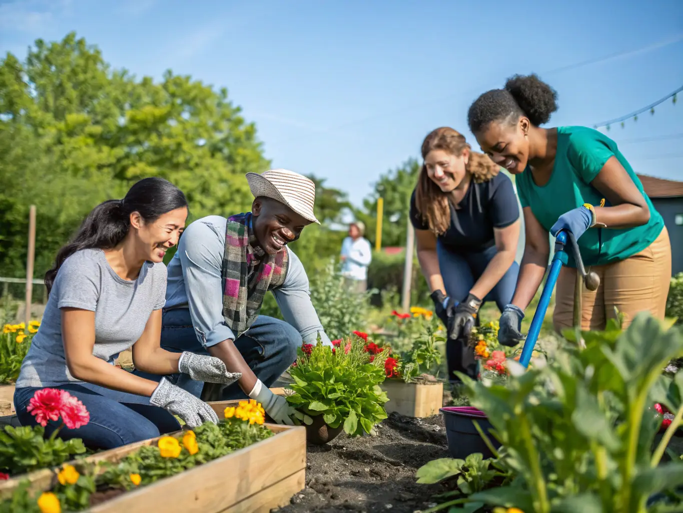 An image depicting volunteers working together on a community project organized by REPENTIGNY JUMP, emphasizing the organization's dedication to social responsibility and community development.